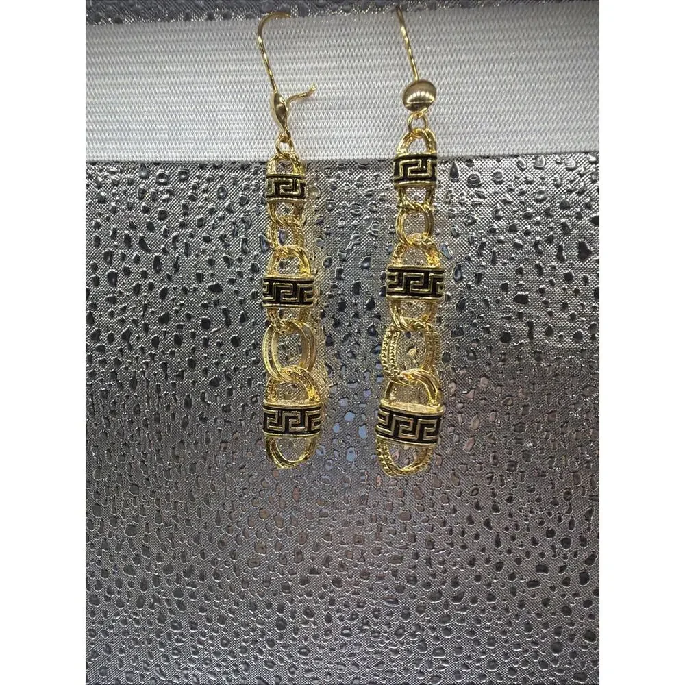 Gold Plated Greek Design Dangling Earrings - Picture 5 of 5